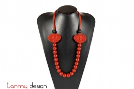 Necklace designed with red lotus, lacquer bead